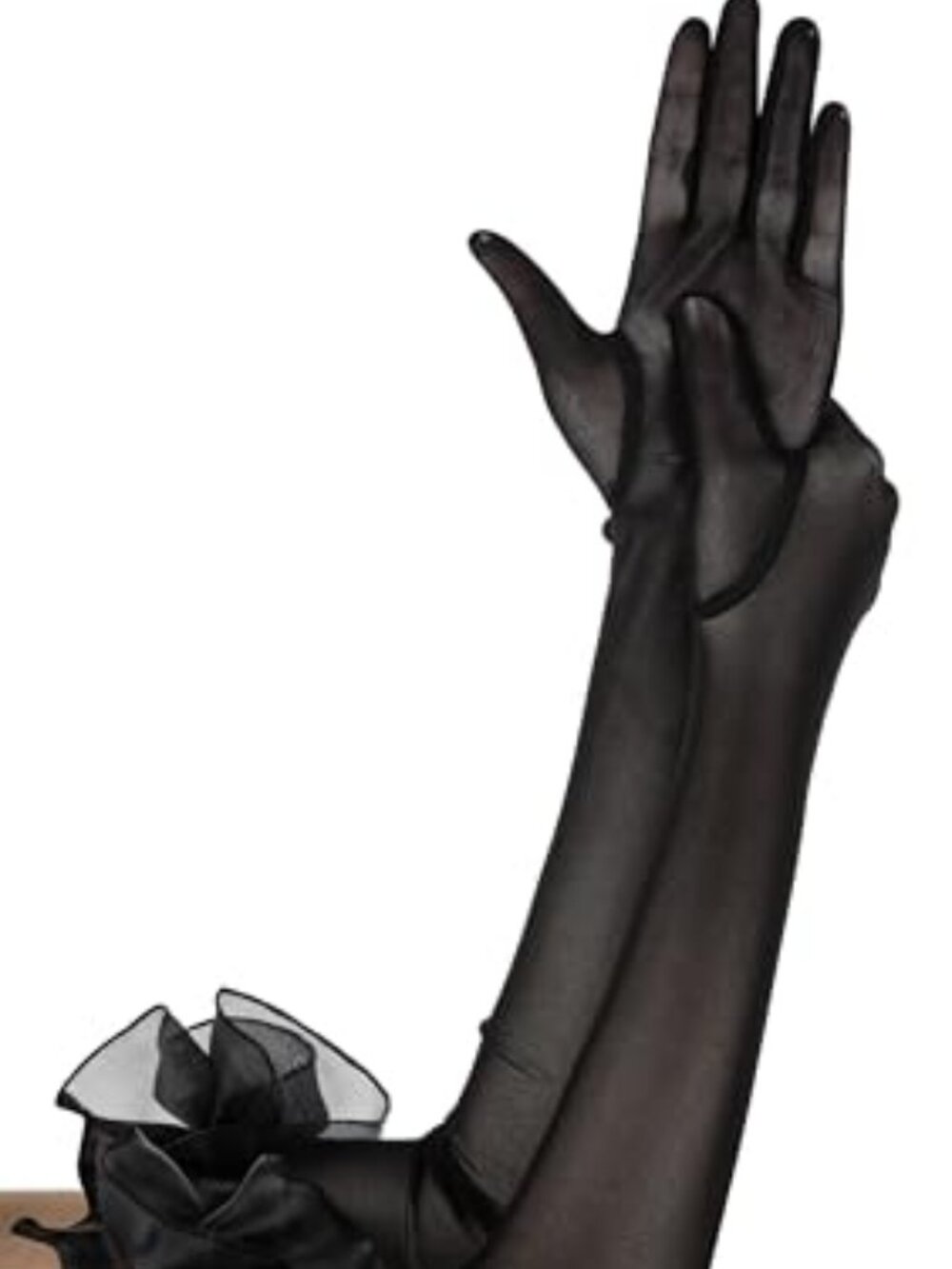 New - Women's Long‎ Puff Sleeve Oversize Ruffle Cuff Sheer Gloves Tulle Mesh